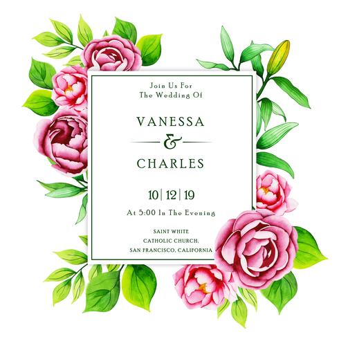 Aquarel bloemen bruiloft uitnodigingskaart vector