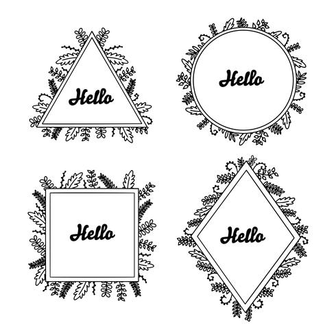 Hand getekend floral frames met Hello ingesteld voor branding vector