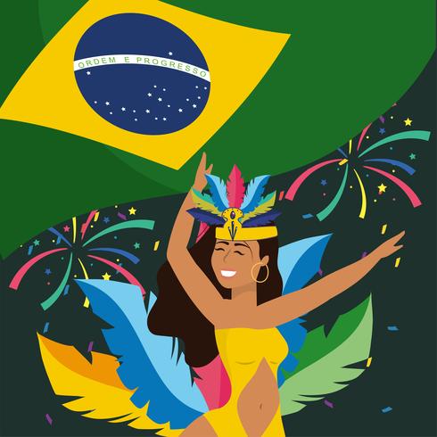 Vrouwelijke Carnaval-danser met Braziliaanse vlag vector
