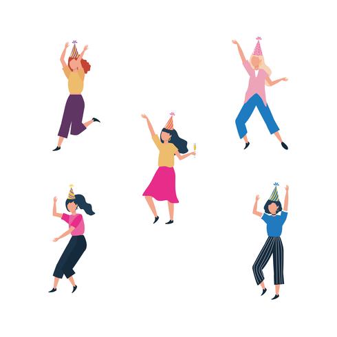 Aantal vrouwen dansen met feestmutsen vector