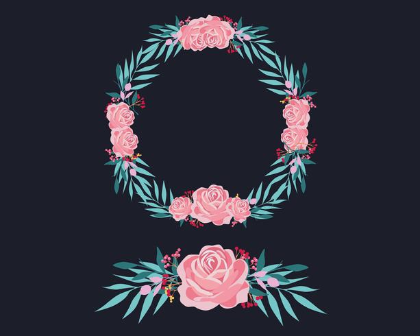 Roze en blauwe bloemen krans vector