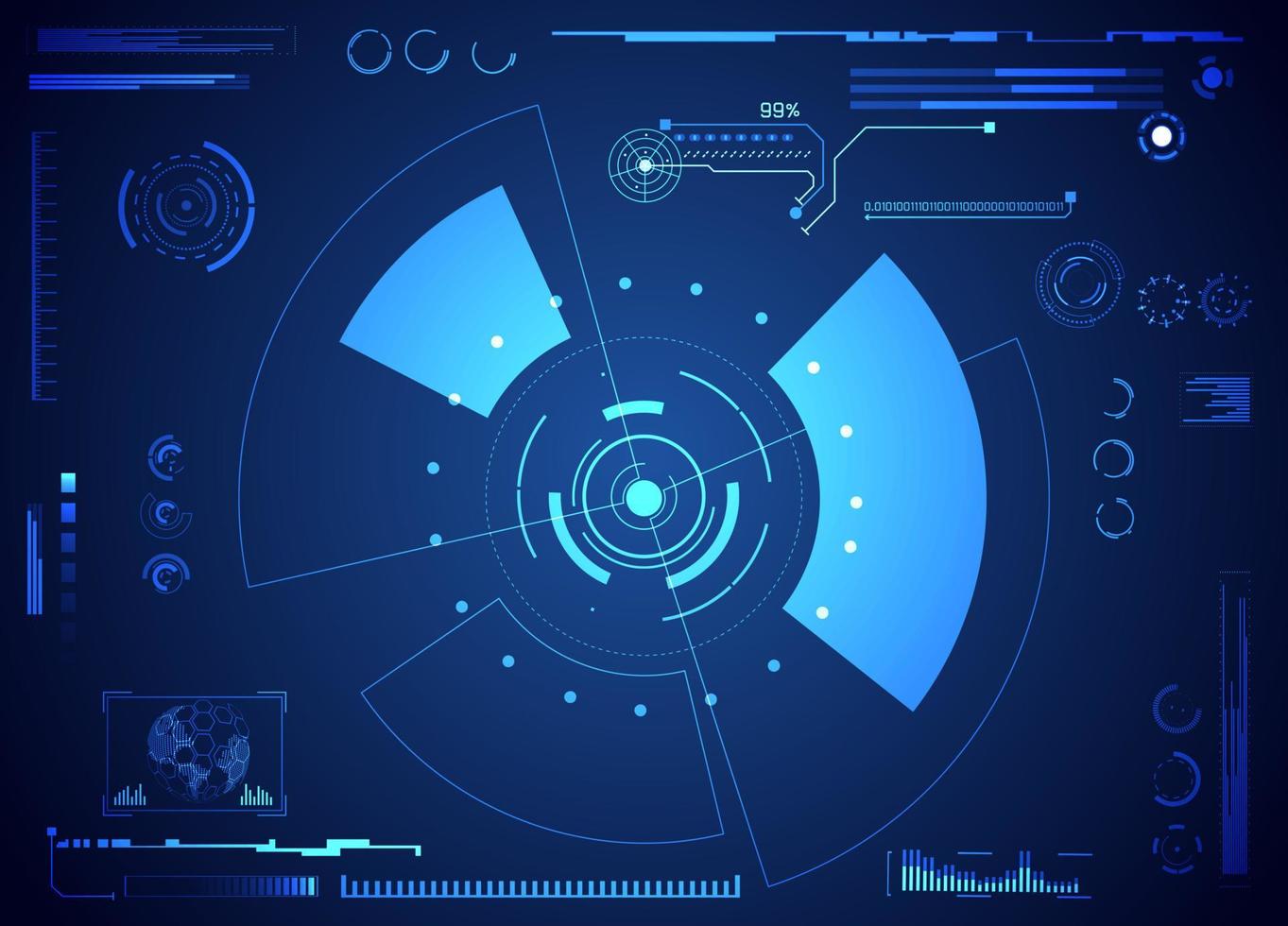 abstracte technologie ui futuristisch concept hud interface hologramelementen van digitale gegevensgrafiek, communicatie, computing en cirkel procent vitaliteitsinnovatie op hi-tech toekomstige ontwerpachtergrond vector