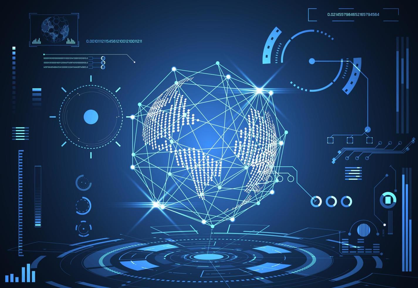 abstracte technologie ui futuristisch concept hud interface hologramelementen van digitale gegevensgrafiek, communicatie, computing en cirkel procent vitaliteitsinnovatie op hi-tech toekomstige ontwerpachtergrond vector