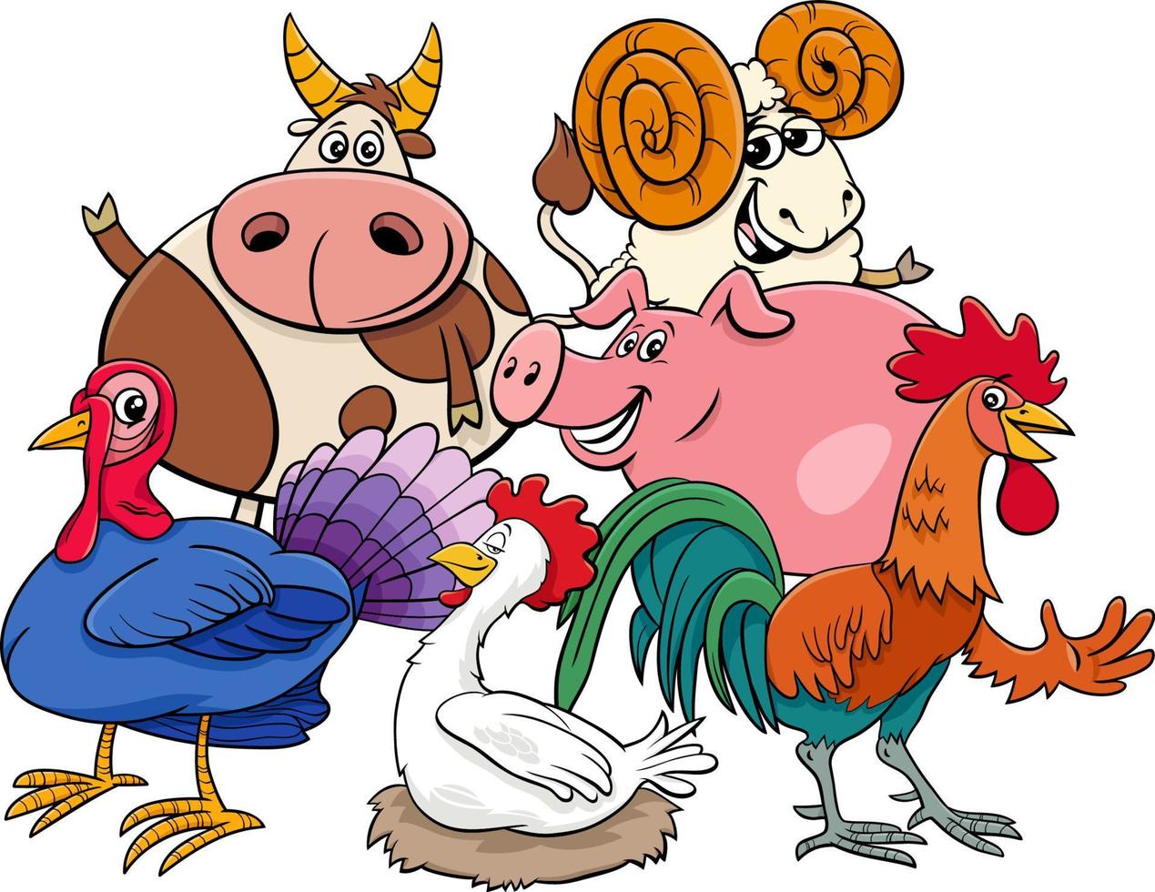 cartoon boerderij dieren stripfiguren groep vector