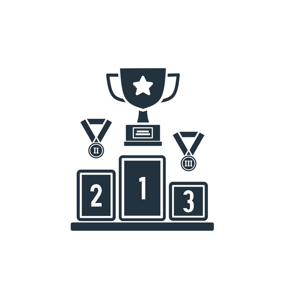 winnaar podium pictogram vector met trofee in trendy vlakke stijl geïsoleerd op een witte achtergrond. podiumsymboolontwerp voor web en mobiele app. vector illustratie