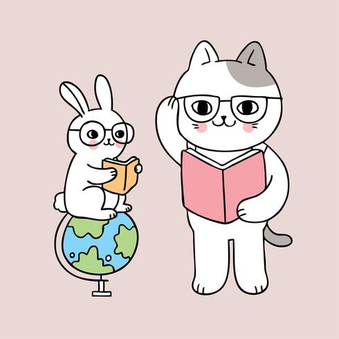 terug naar school kat en konijn leesboek vector