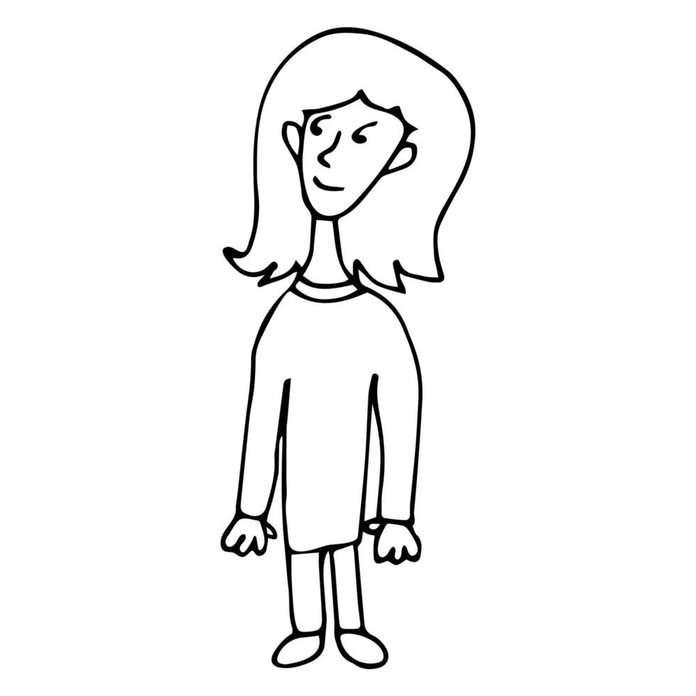 cartoon doodle lineaire vrouw geïsoleerd op een witte achtergrond. vector