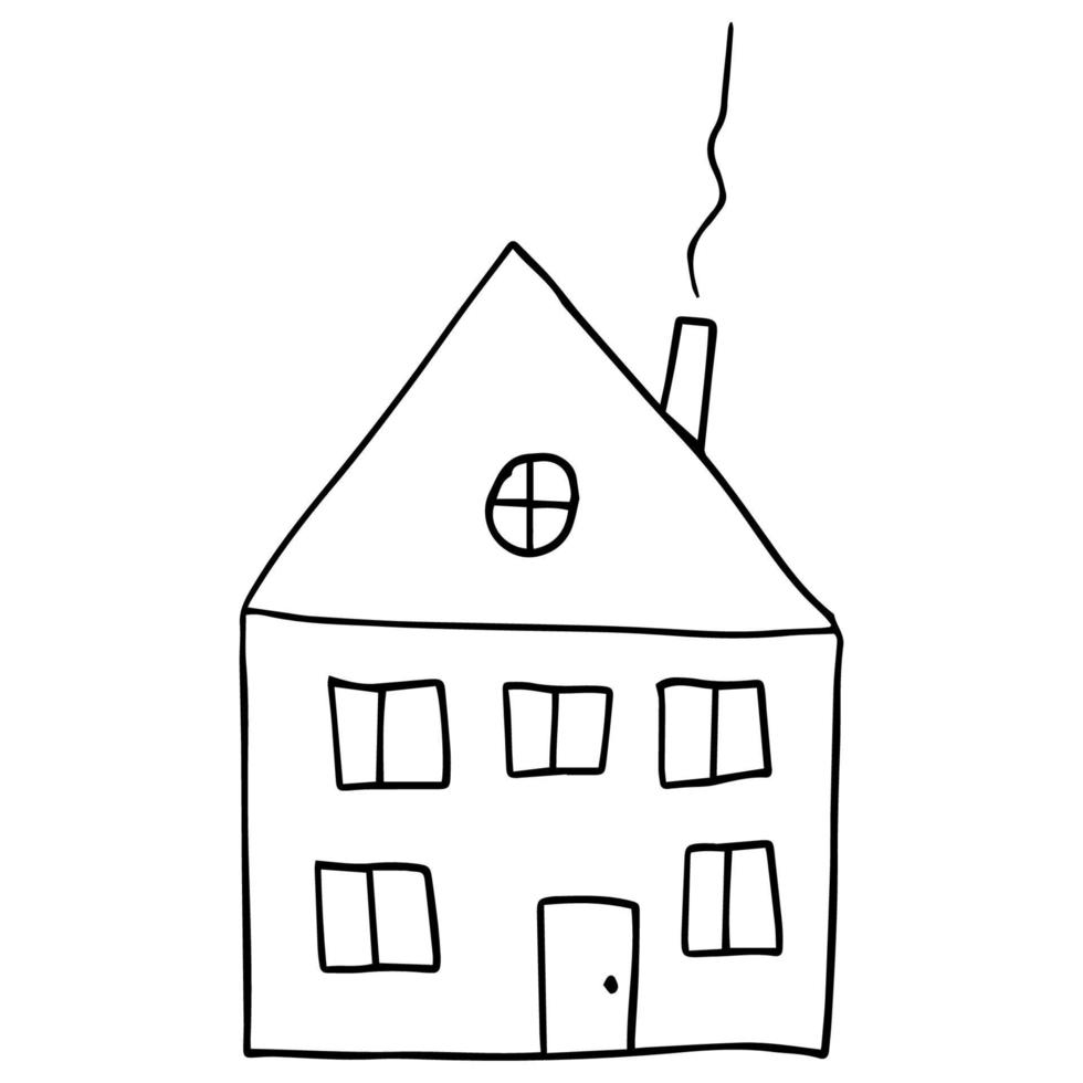 schattige cartoon doodle huis, gebouw geïsoleerd op een witte achtergrond. vector