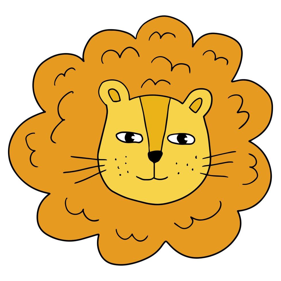 schattige cartoon doodle leeuw snuit geïsoleerd op een witte achtergrond. wilde kat. vector