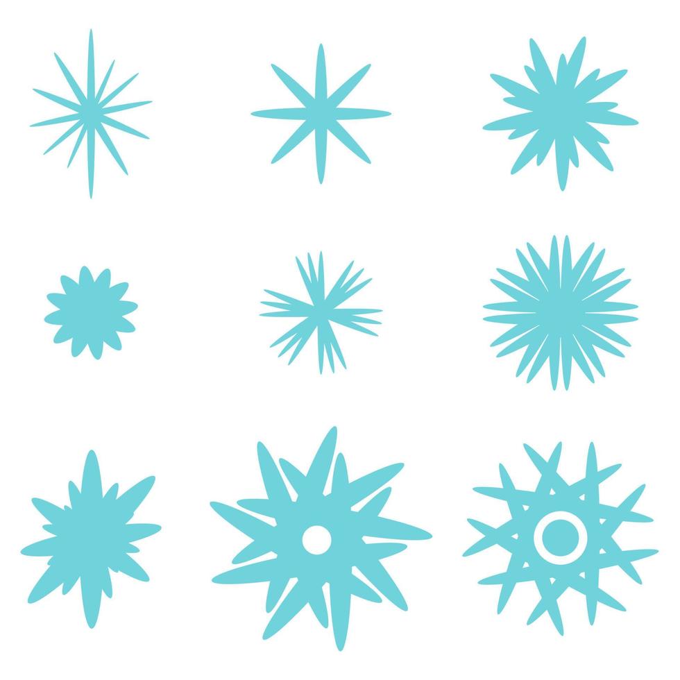 set van blauwe sneeuwvlokken. verzameling sterren op witte achtergrond. vector