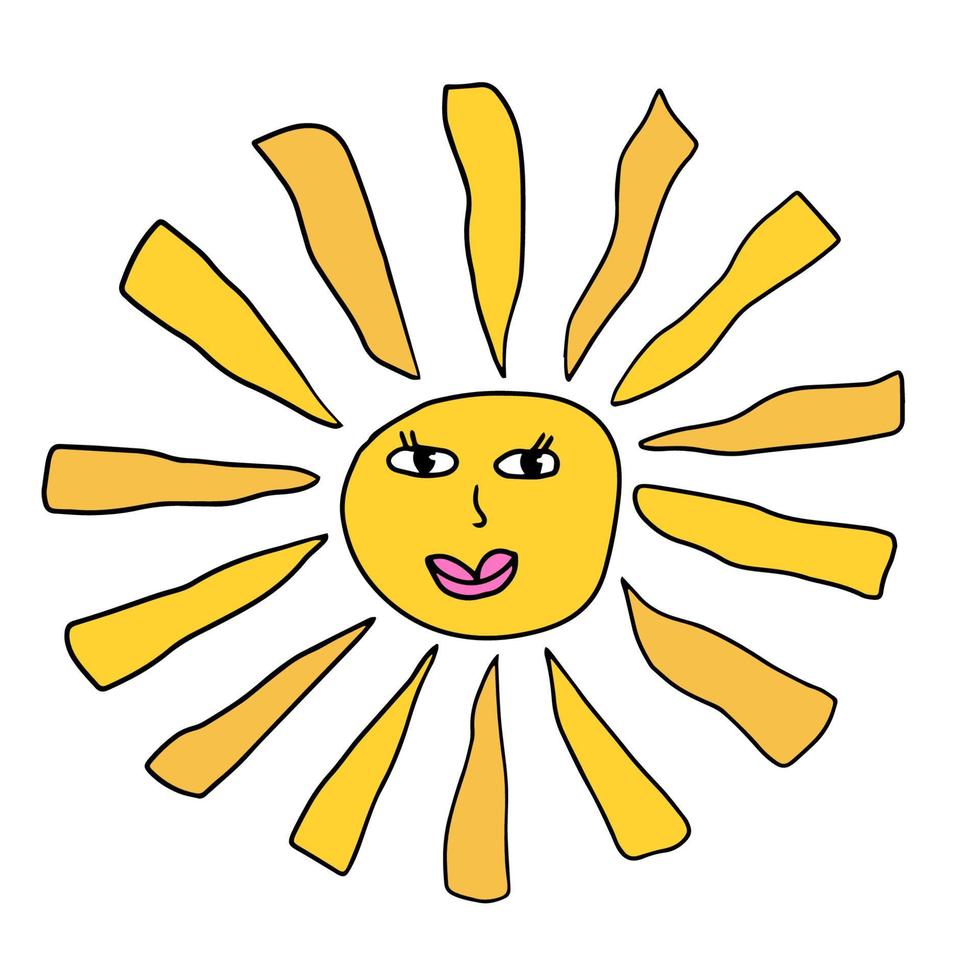 cartoon lineaire doodle retro gelukkig zon geïsoleerd op een witte achtergrond. vector