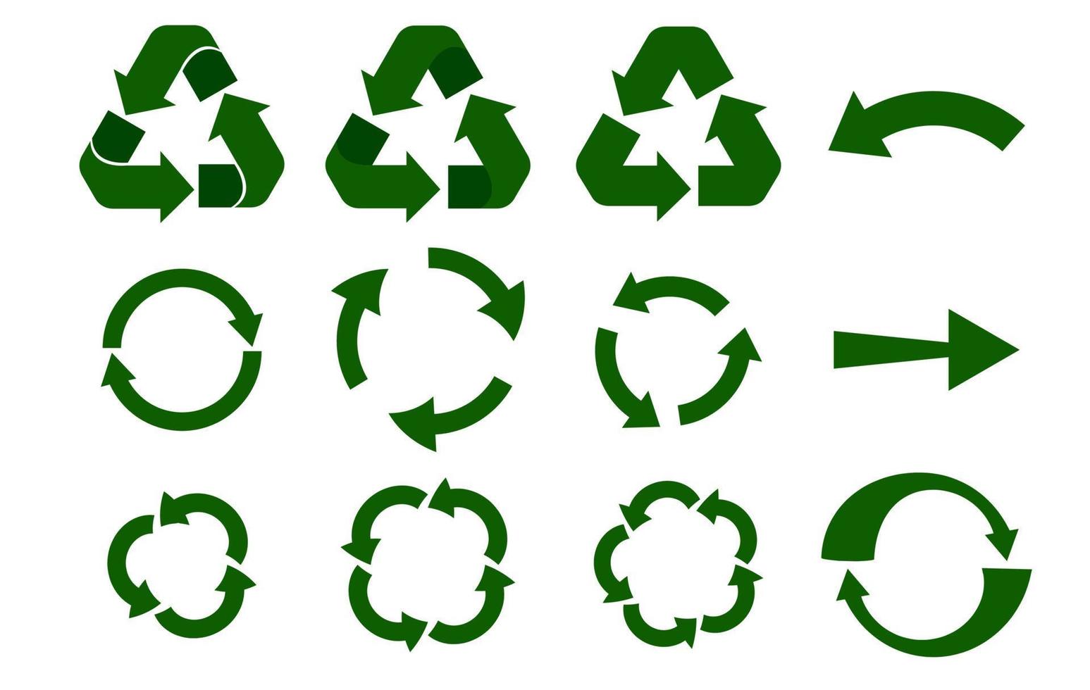 recycle pijlen set, ecologie iconen collectie geïsoleerd op een witte achtergrond. vector