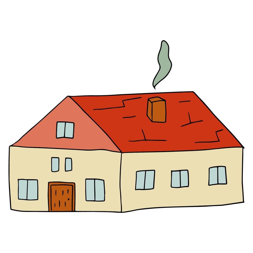 schattige cartoon doodle huis, gebouw geïsoleerd op een witte achtergrond. vector