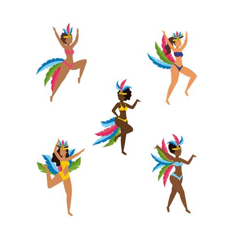 Aantal vrouwelijke carnaval dansers in kostuum vector