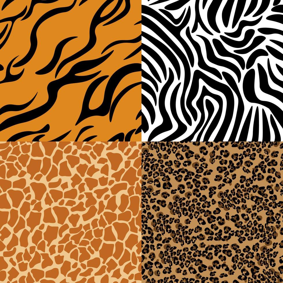 dierenhuid naadloos patroon, set van vier dierlijke prints vector