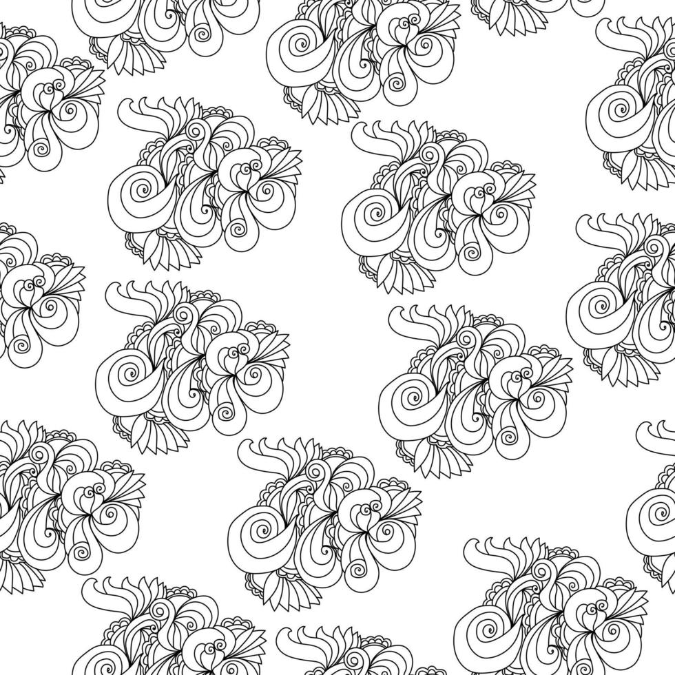 abstract patroon van omtrekmotief met bloemen- en fantasie-elementen op een witte achtergrond vector