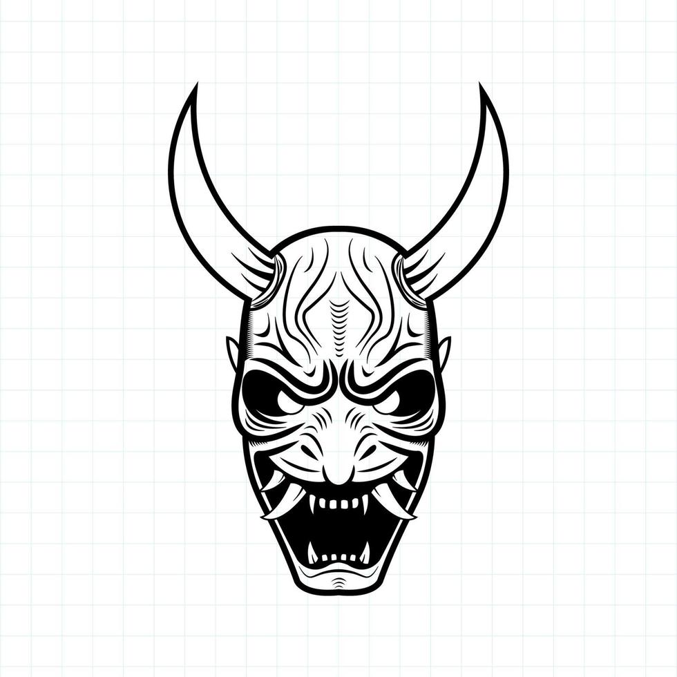 hand getekend japans oni demon masker kleurplaat, vector illustratie eps.10