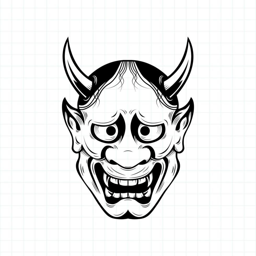 hand getekend japans oni demon masker kleurplaat, vector illustratie eps.10