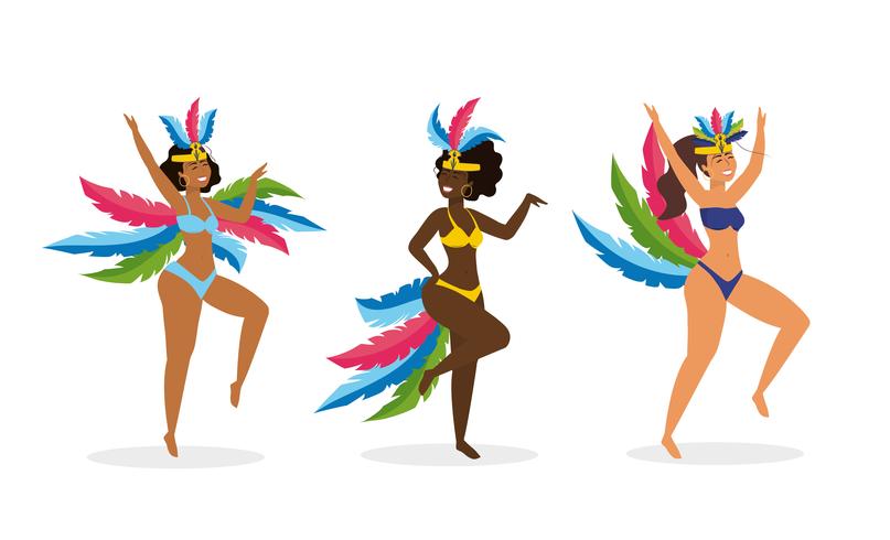 Aantal vrouwelijke carnaval-dansers in traditionele kostuums vector