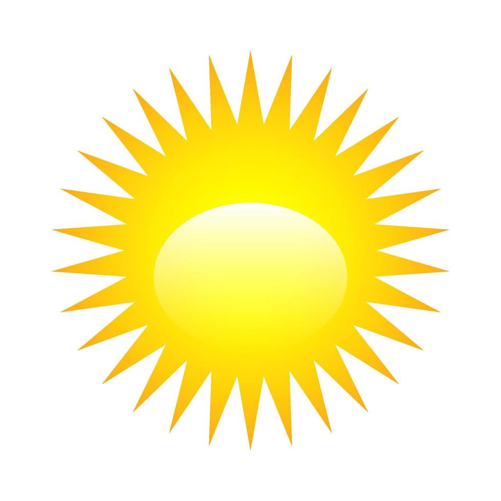 glanzend zonpictogram voor weerontwerp. zonneschijn symbool gelukkig gele geïsoleerde zon vectorillustratie. vector