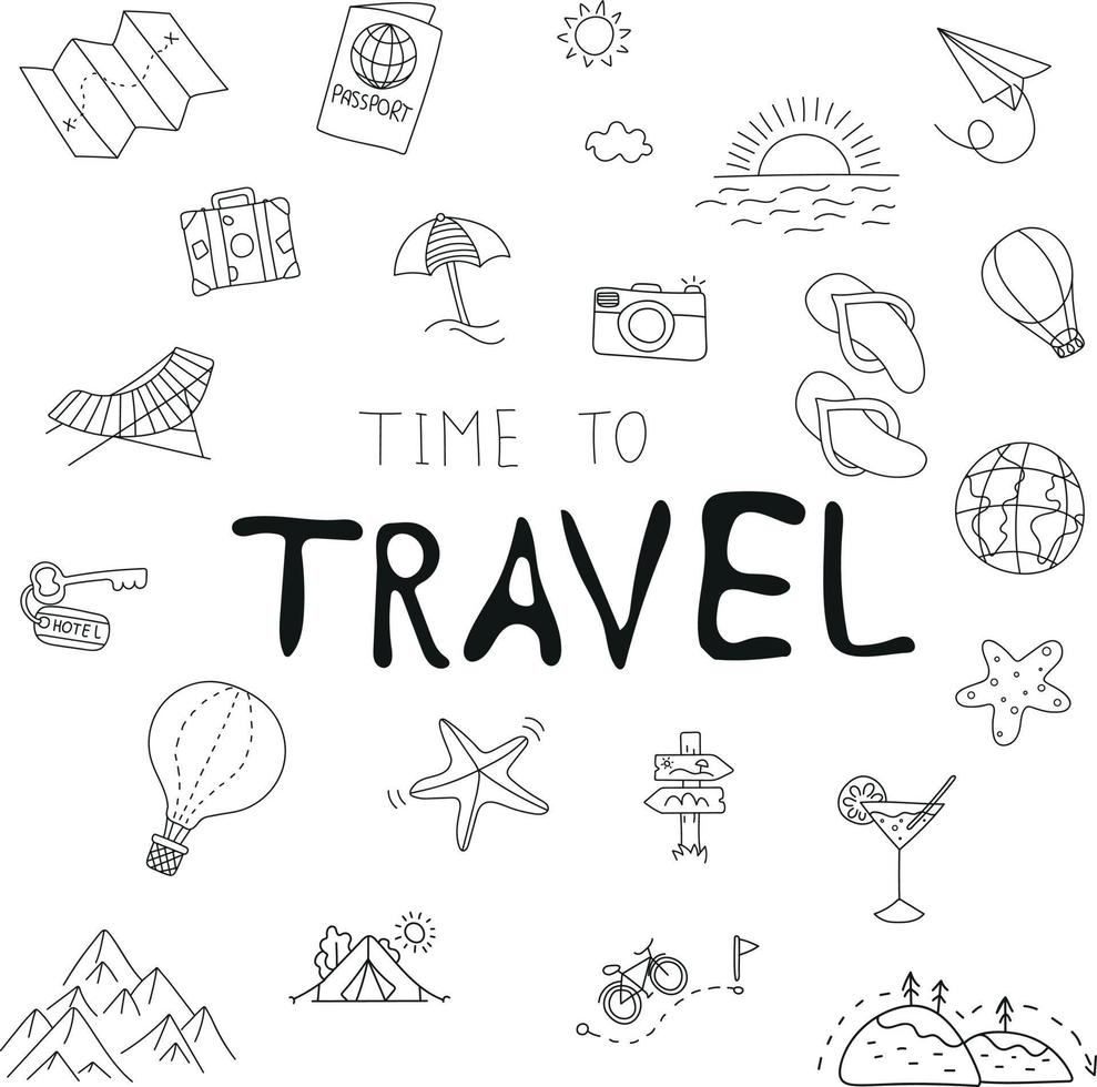 reizen doodles tijd om te reizen vector