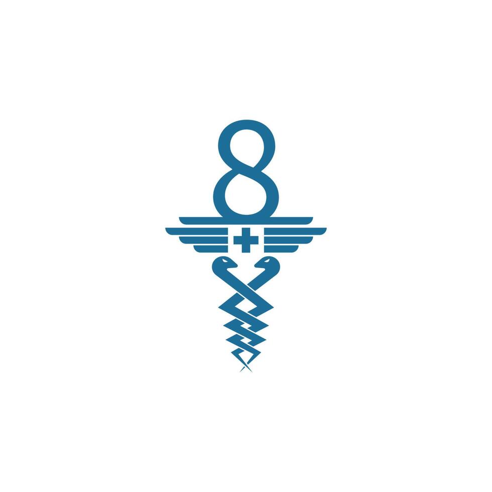nummer 8 met caduceus pictogram logo ontwerp vector