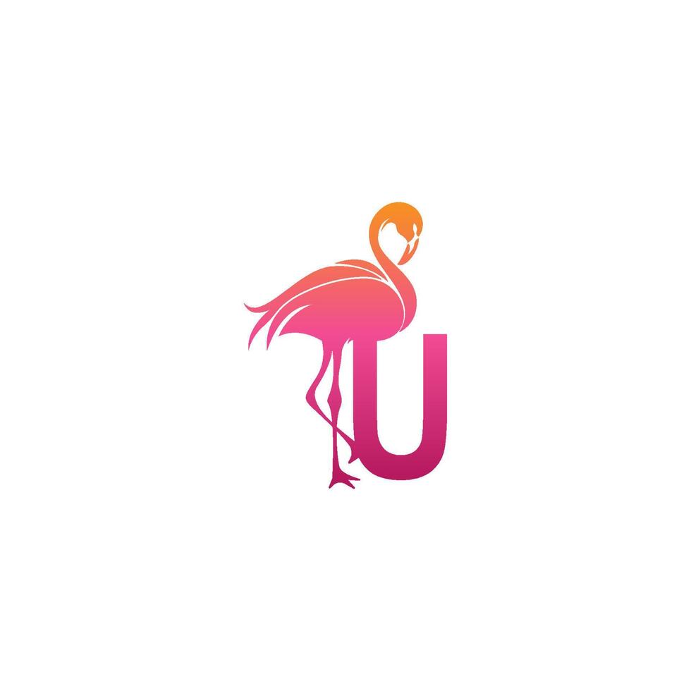 flamingo vogel icoon met letter u logo ontwerp vector