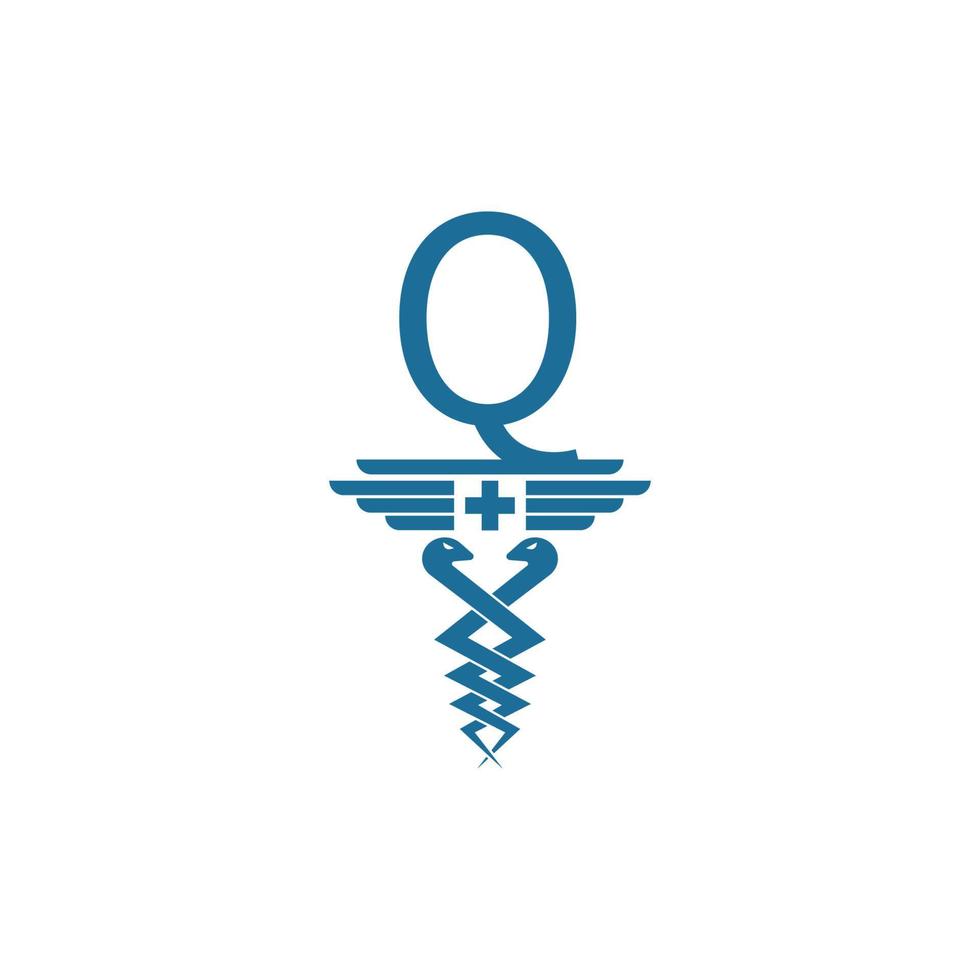 letter q met caduceus pictogram logo ontwerp vector