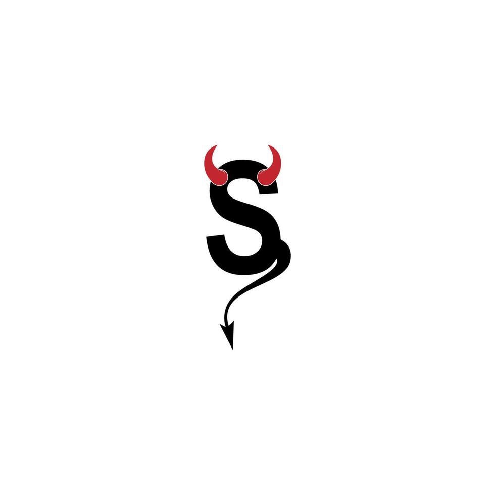 letter s met duivelshoorns en staartpictogram logo ontwerp vector