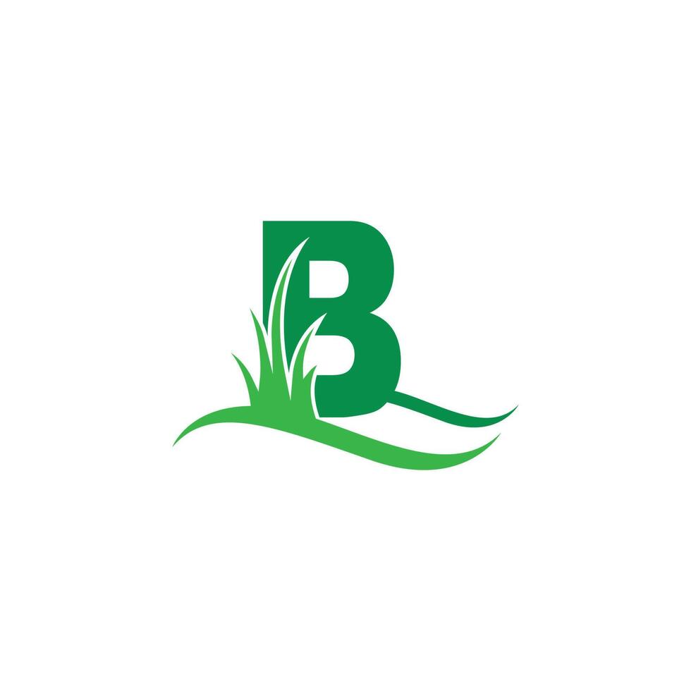 letter b achter een groen gras pictogram logo ontwerp vector