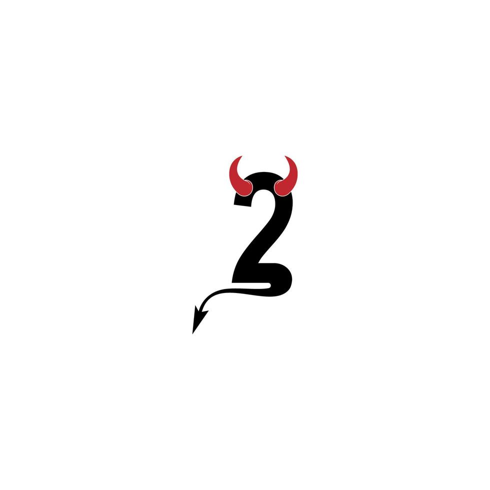 nummer 2 met hoorn duivel pictogram logo ontwerpconcept vector