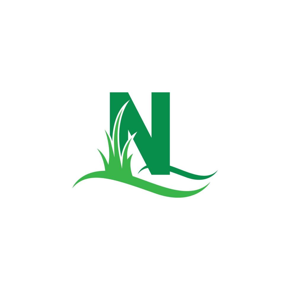 letter n achter een groen gras pictogram logo ontwerp vector