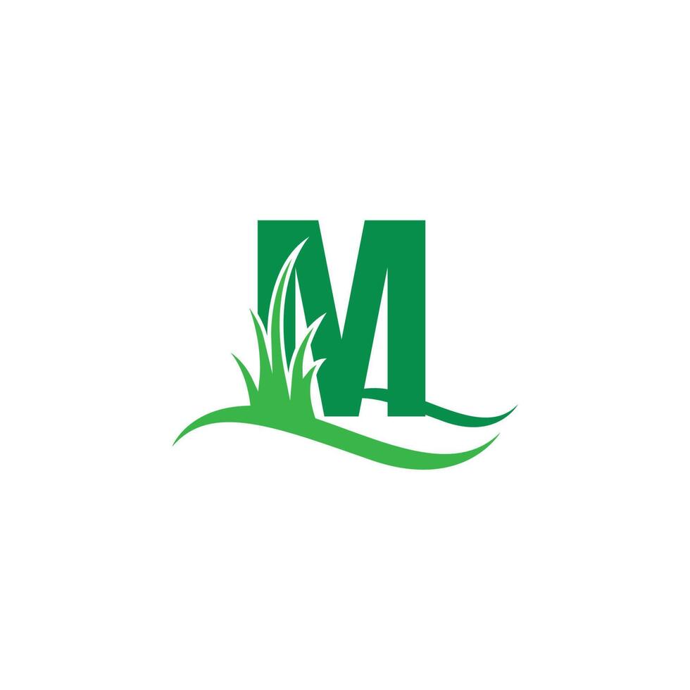 letter m achter een groen gras pictogram logo ontwerp vector