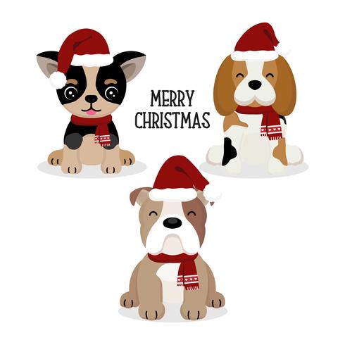 Leuke hond in kerstmuts. vector