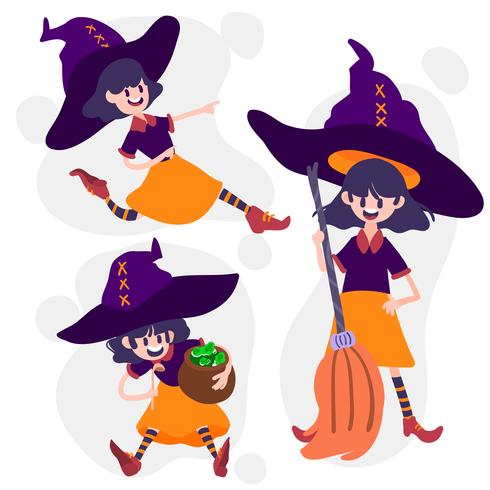 Halloween heks actie set vector