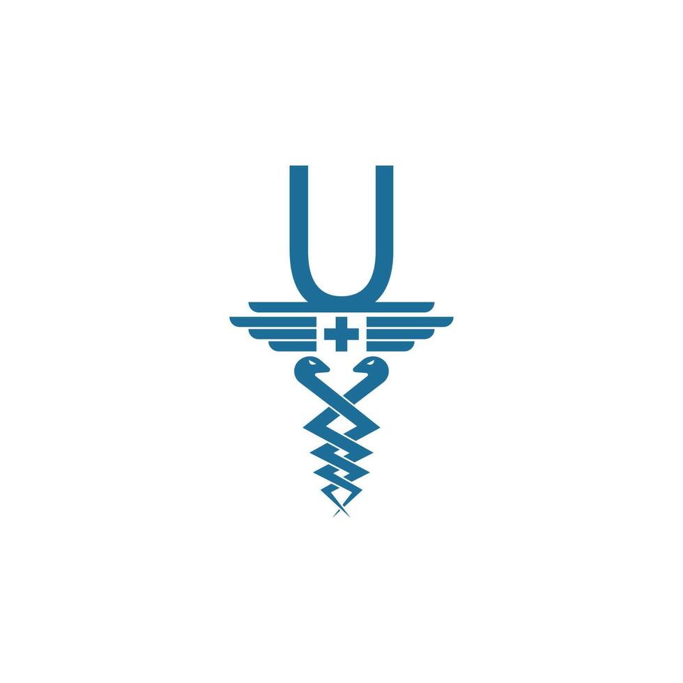 letter u met caduceus pictogram logo ontwerp vector