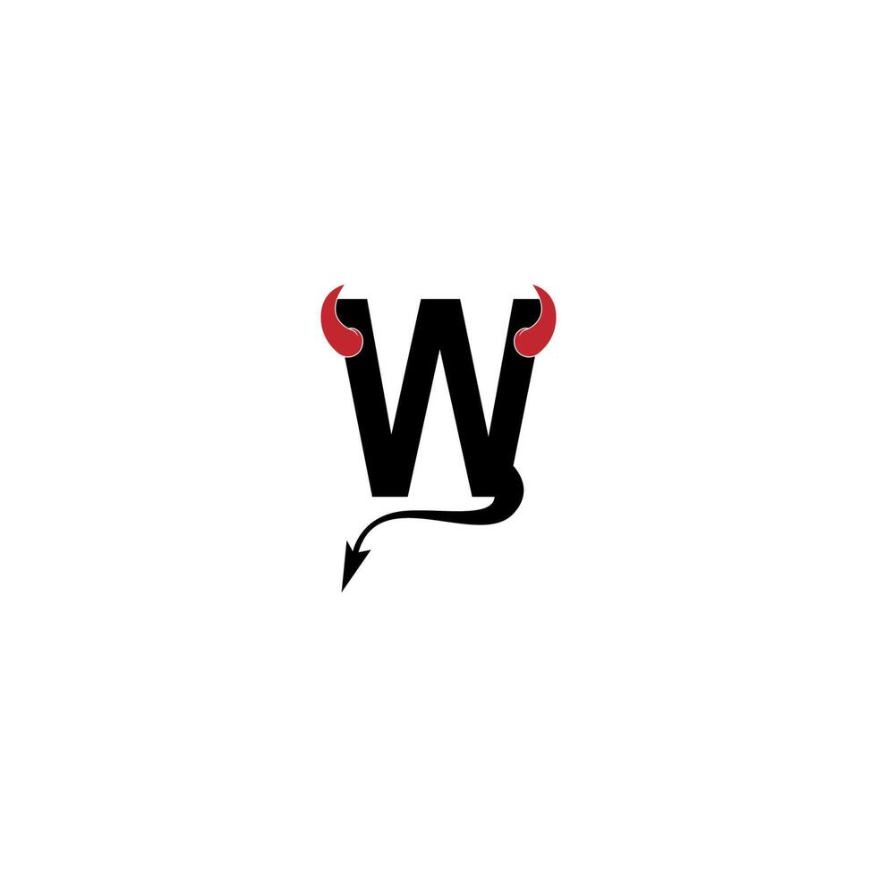 letter w met duivelshoorns en staartpictogram logo ontwerp vector