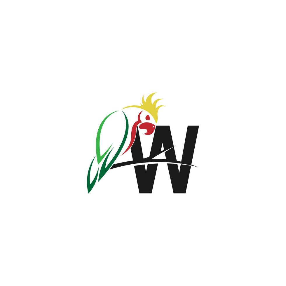 letter w met papegaai vogel pictogram logo ontwerp vector