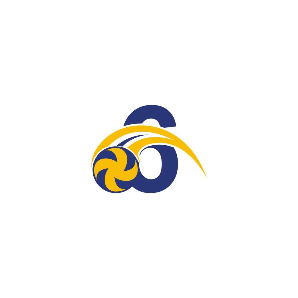 nummer 6 met spetterende volleybal pictogram logo ontwerpsjabloon vector