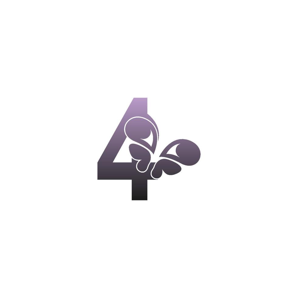 nummer 4 met vlinder pictogram logo ontwerp vector