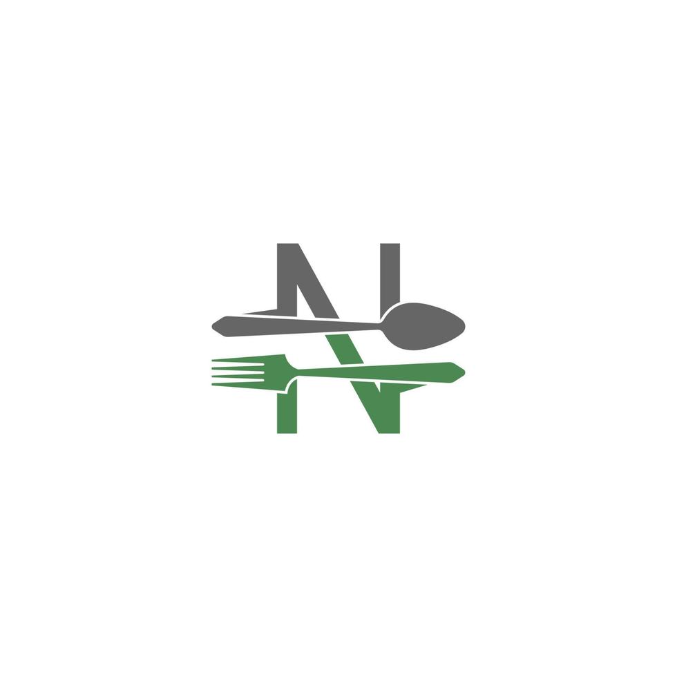 letter n met vork en lepel logo pictogram ontwerp vector