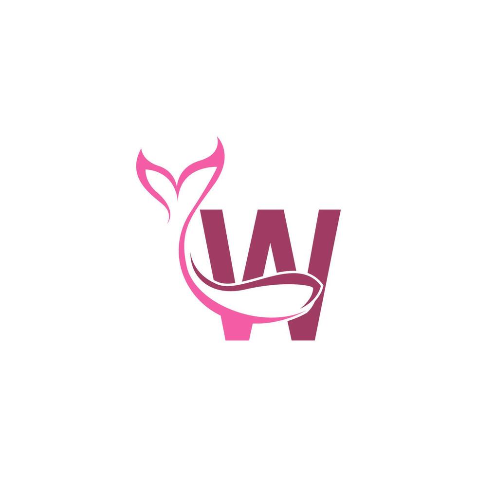 letter w met zeemeermin staart pictogram logo ontwerpsjabloon vector