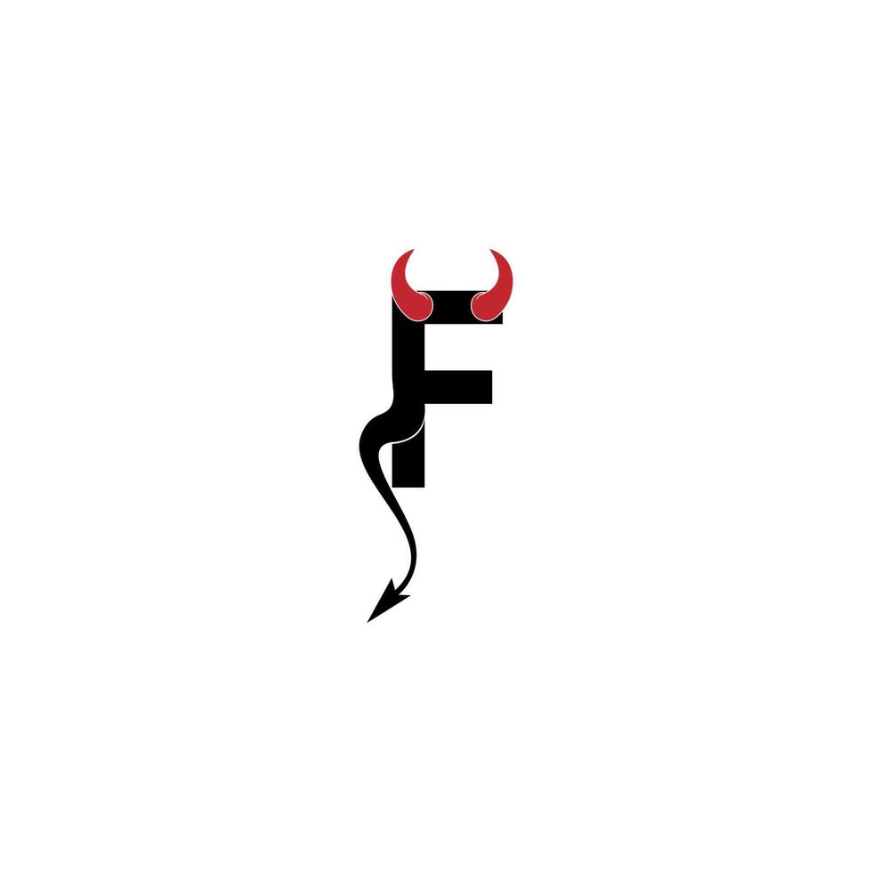 letter f met duivelshoorns en staartpictogram logo ontwerp vector