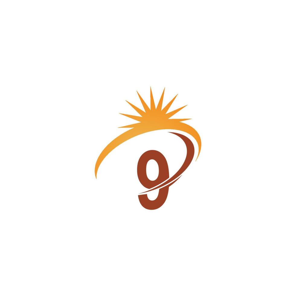 nummer 9 met sun ray pictogram logo ontwerp sjabloon illustratie vector