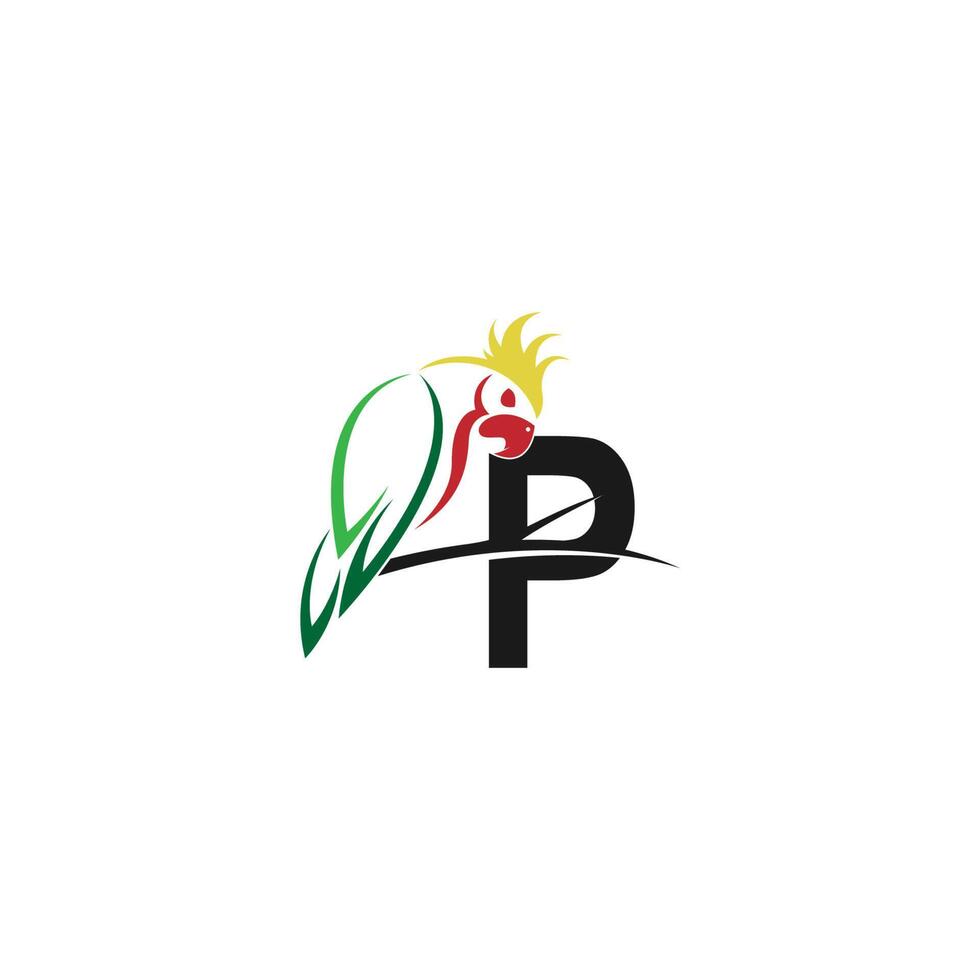 letter p met papegaai vogel pictogram logo ontwerp vector