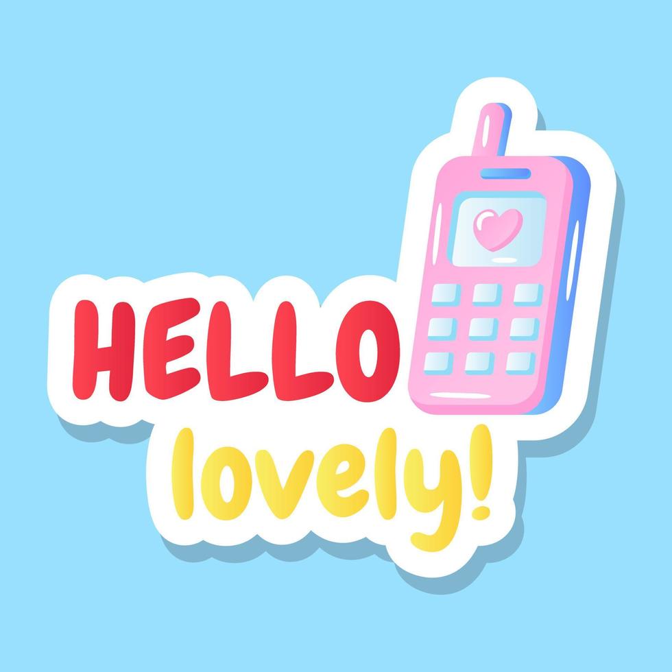 draadloze telefoon met hallo mooie tekst, platte vector