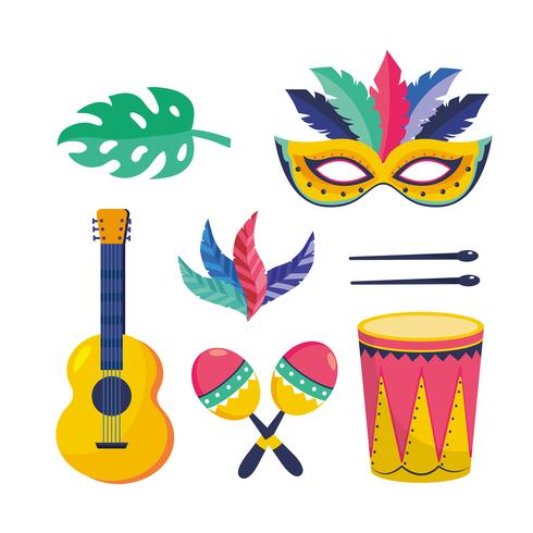 Set decoratieve carnaval-objecten vector