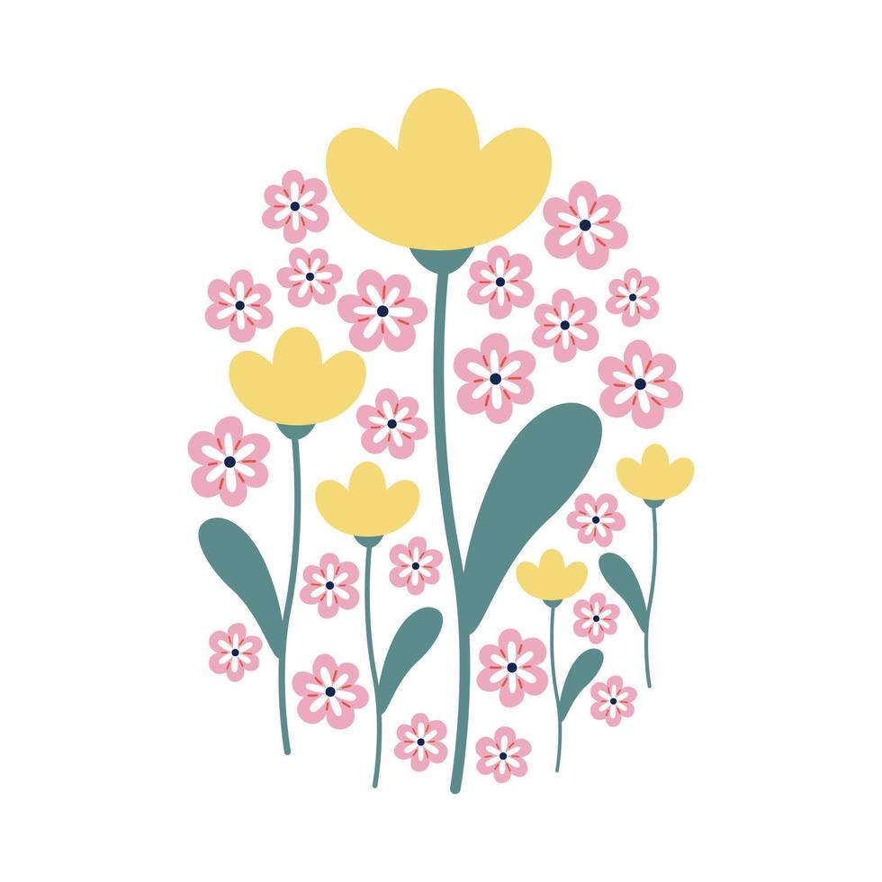 vector paasei met roze en gele bloemen