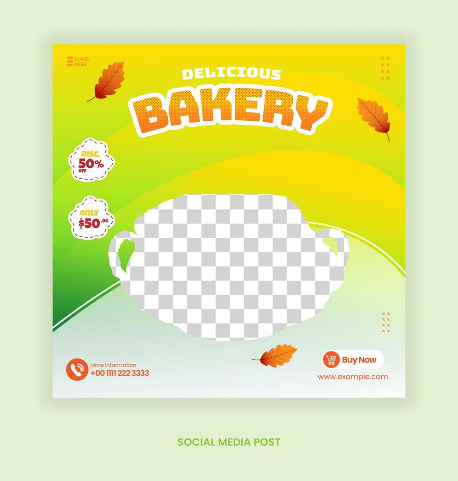 post heerlijke bakkerij met groene kleurstijl voor bannersjabloon voor sociale media vector
