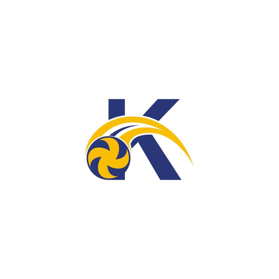 letter k met spetterende volleybal pictogram logo ontwerpsjabloon vector